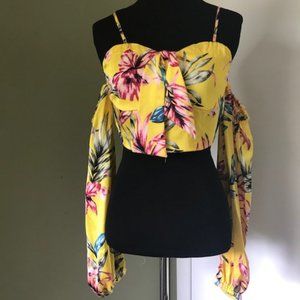Cold Shoulder crop Yellow floral Top